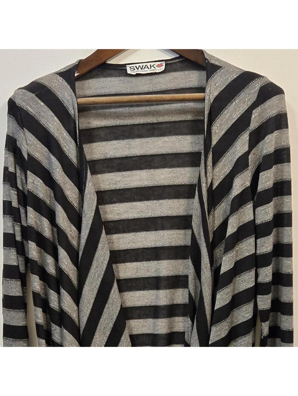 SWAK Designs Gray & Black Striped Duster Cardigan